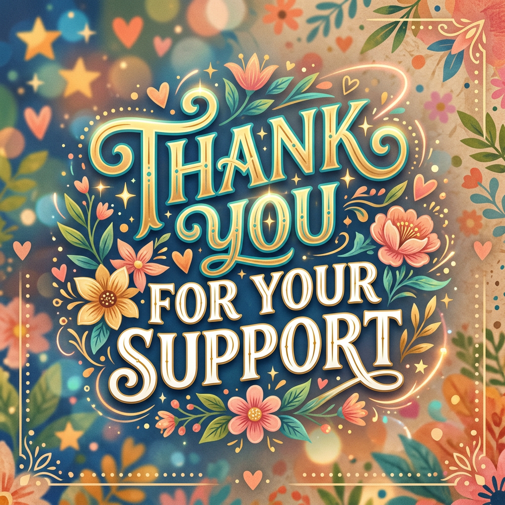 Thank you for your support with decorative flowers and hearts